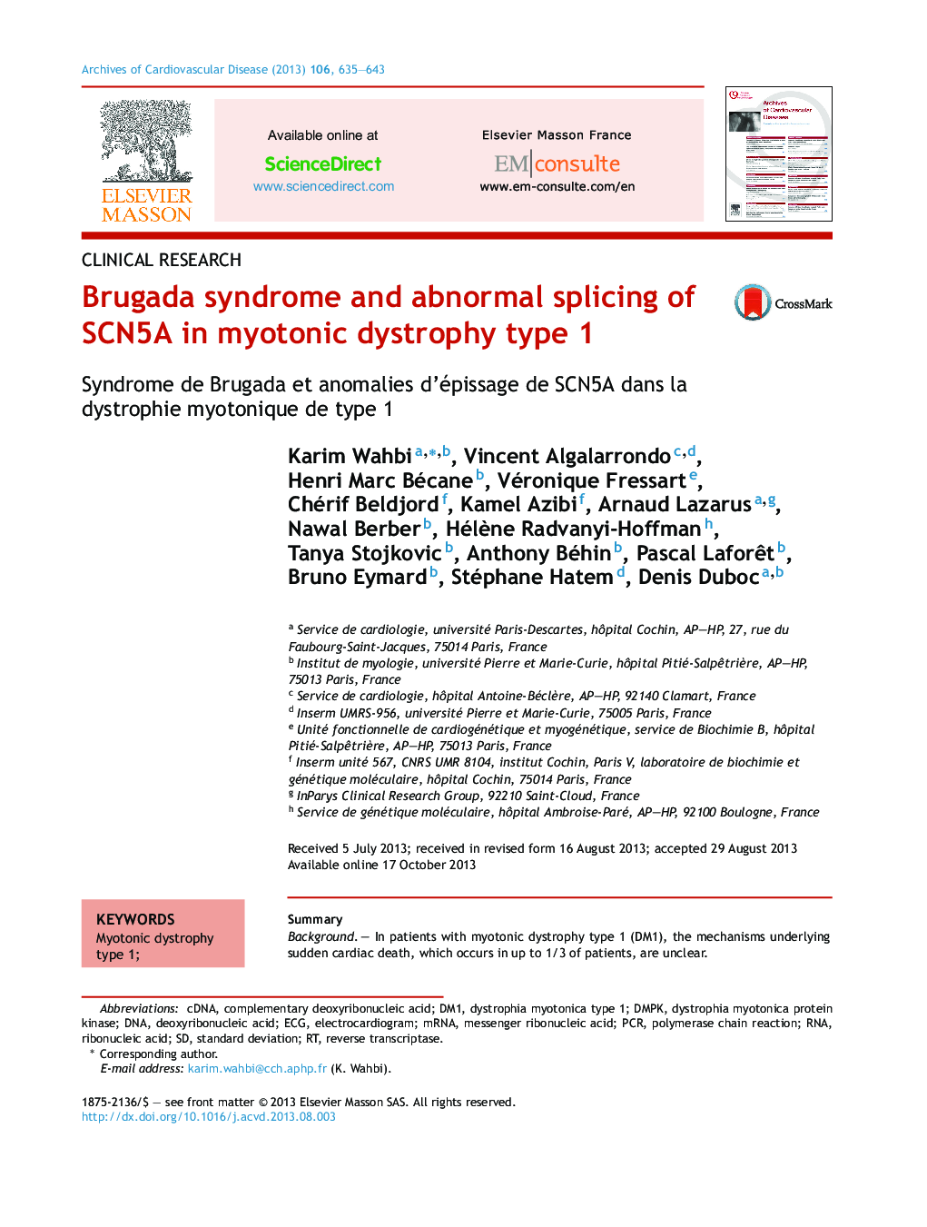 Brugada syndrome and abnormal splicing of SCN5A in myotonic dystrophy type 1