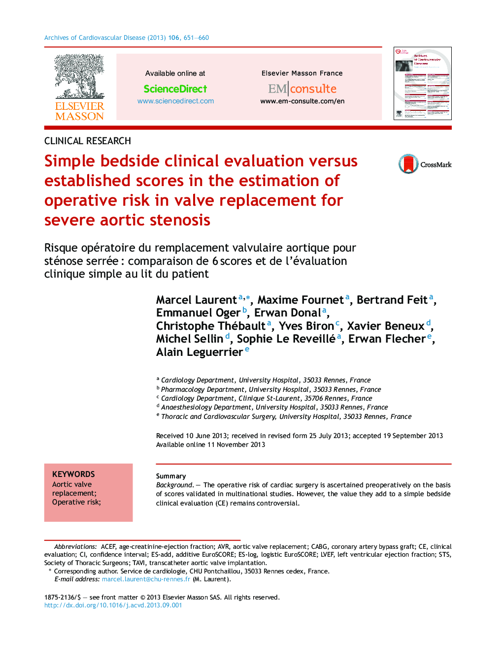 Simple bedside clinical evaluation versus established scores in the estimation of operative risk in valve replacement for severe aortic stenosis