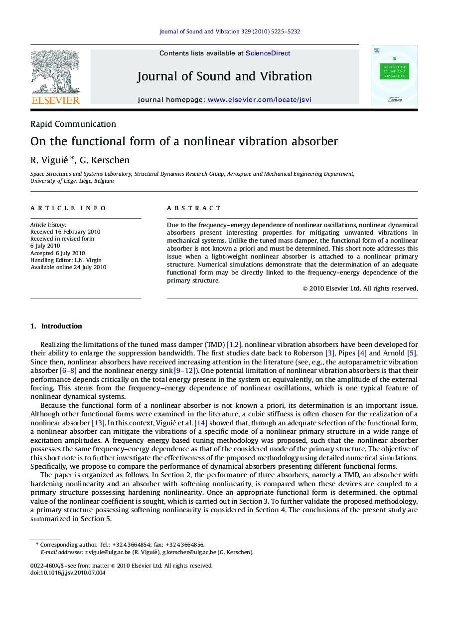 On the functional form of a nonlinear vibration absorber