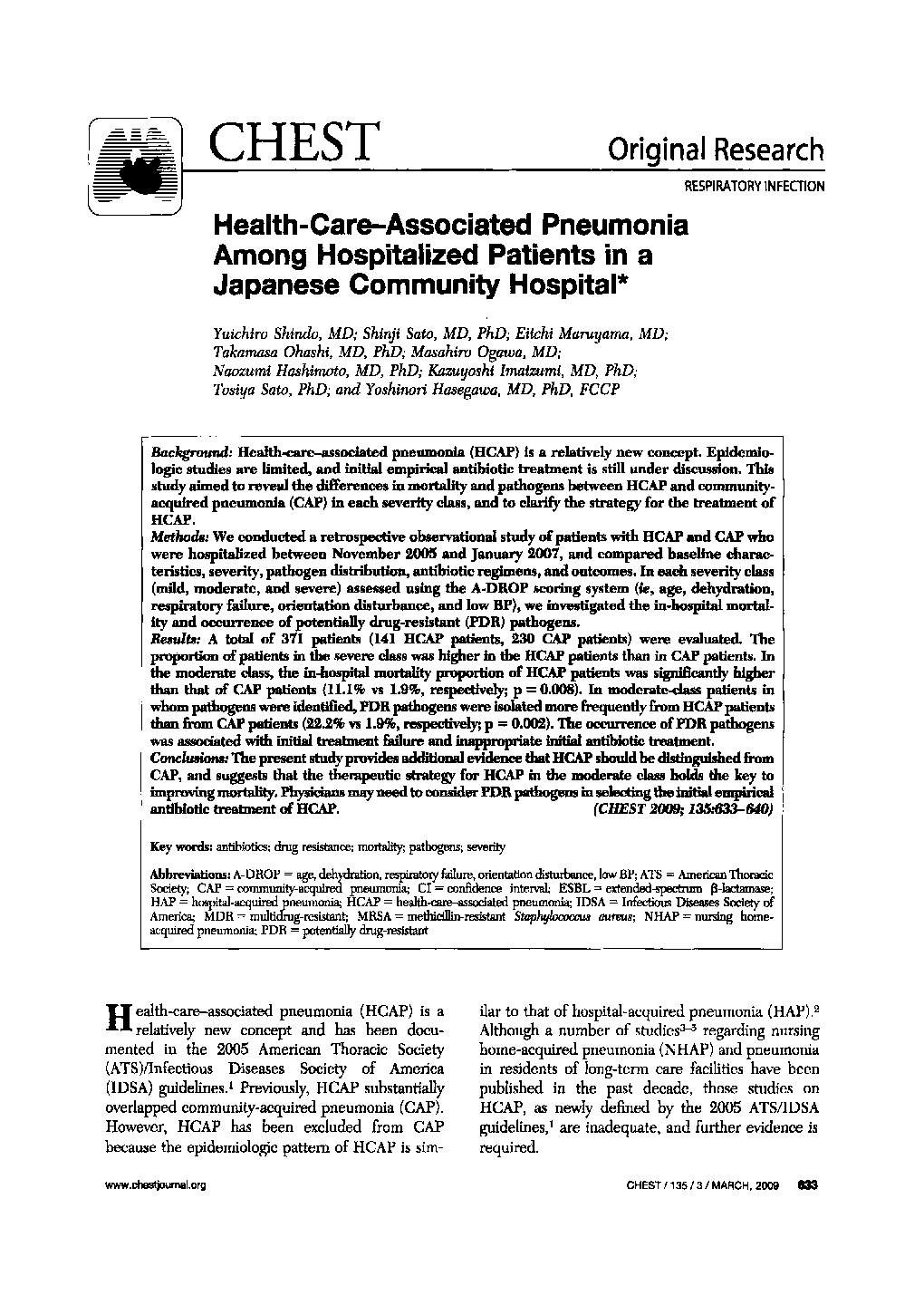Health-Care-Associated Pneumonia Among Hospitalized Patients in a Japanese Community Hospital 