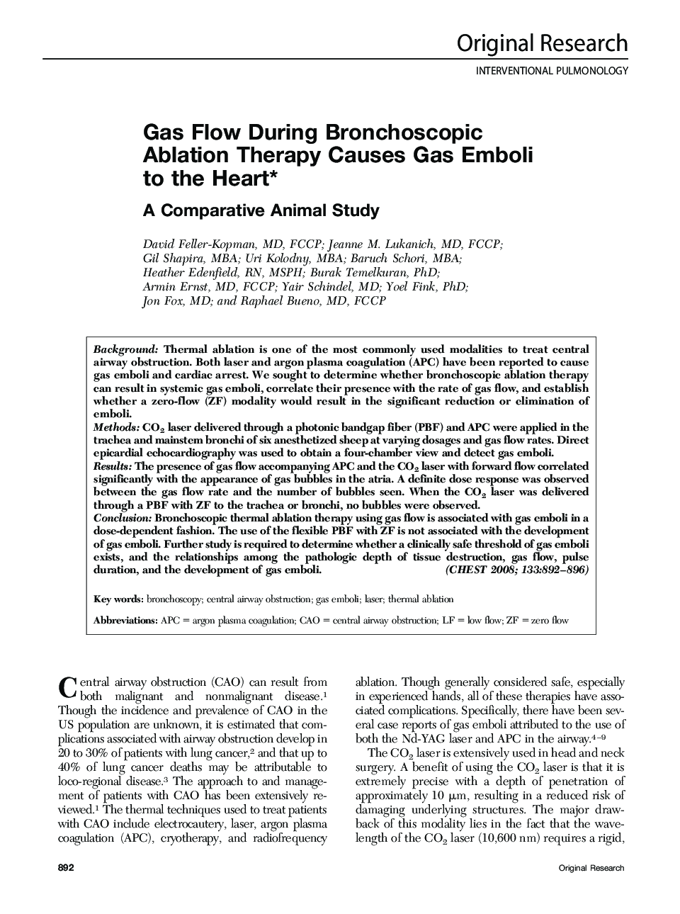 Gas Flow During Bronchoscopic Ablation Therapy Causes Gas Emboli to the Heart : A Comparative Animal Study