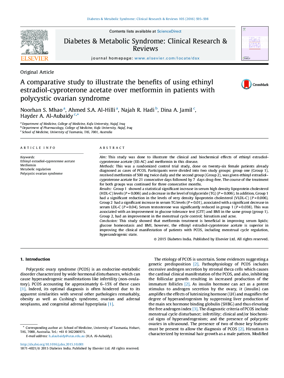 یک مطالعه تطبیقی برای نشان دادن مزایای استفاده از استات استرادیول ـ سیپروترون اتینیل بر متفورمین در بیماران مبتلا به سندرم تخمدان پلی کیستیک