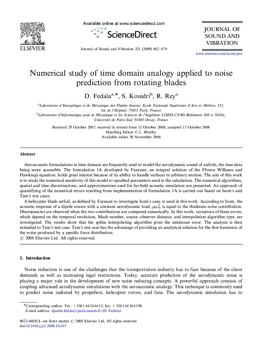 Numerical study of time domain analogy applied to noise prediction from rotating blades