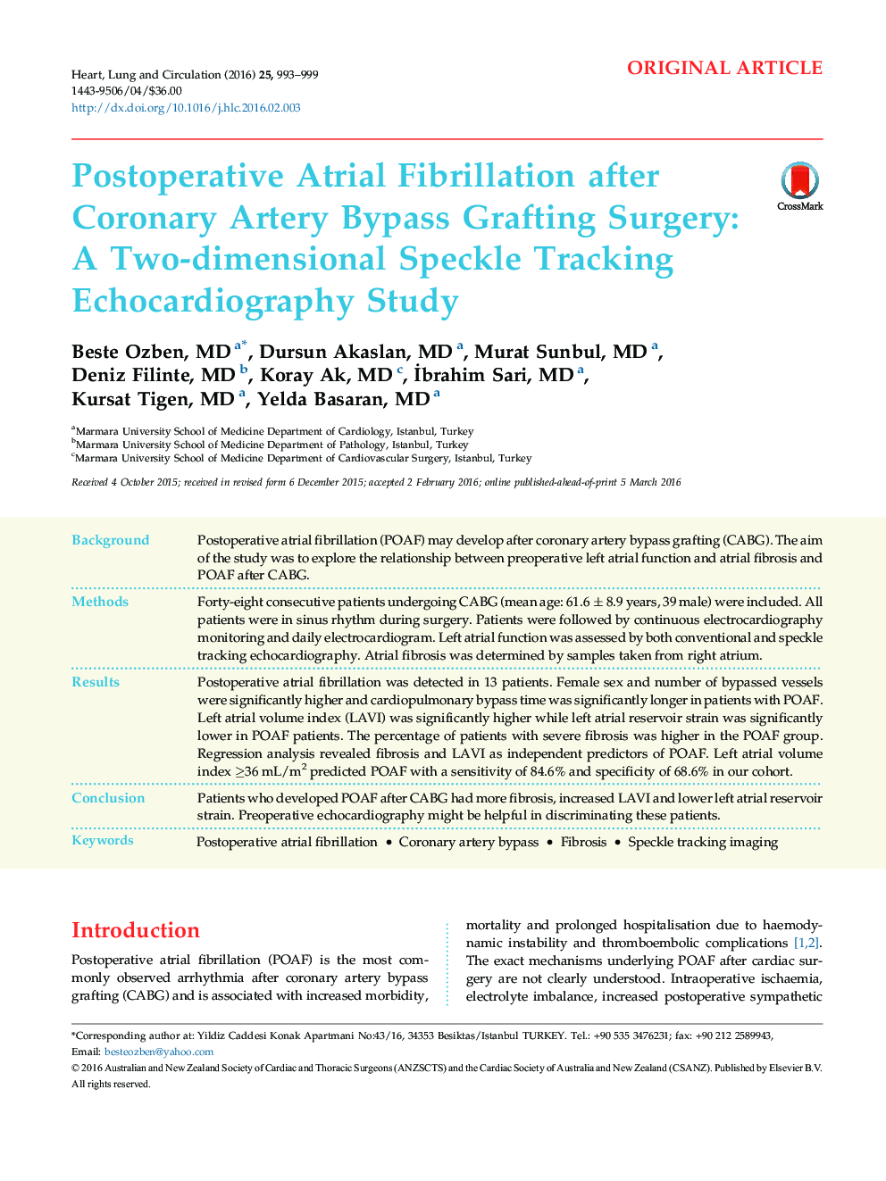 فیبریلاسیون دهلیزی پس از عمل پس از عمل جراحی پیوند عروق کرونر: یک مطالعه ی اکوکاردیوگرافی ردیابی دوقطبی 
