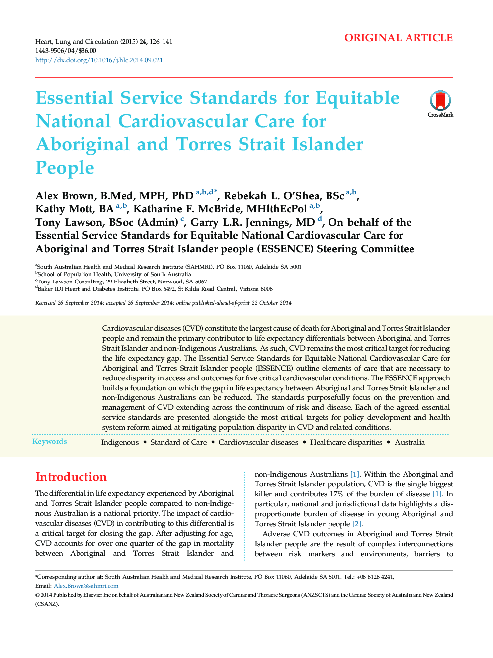 استانداردهای خدمات اساسی برای مراقبت های قلب و عروق مسالمت آمیز برای مردم بومی ساکن بومی و تورس 