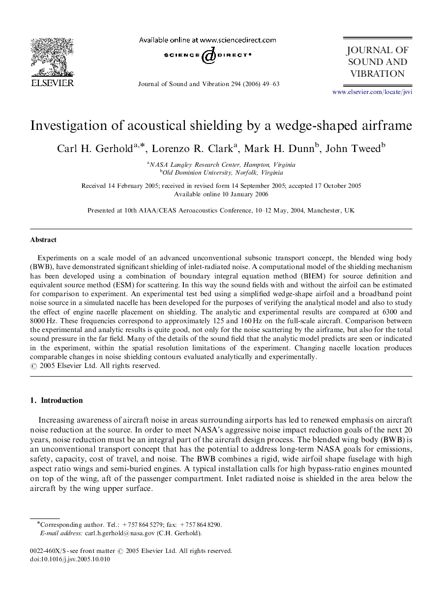 Investigation of acoustical shielding by a wedge-shaped airframe