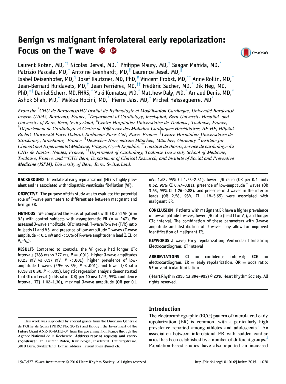 Benign vs malignant inferolateral early repolarization: Focus on the T wave 