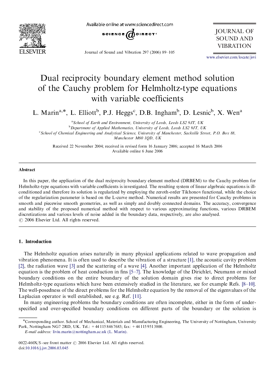 Dual reciprocity boundary element method solution of the Cauchy problem for Helmholtz-type equations with variable coefficients