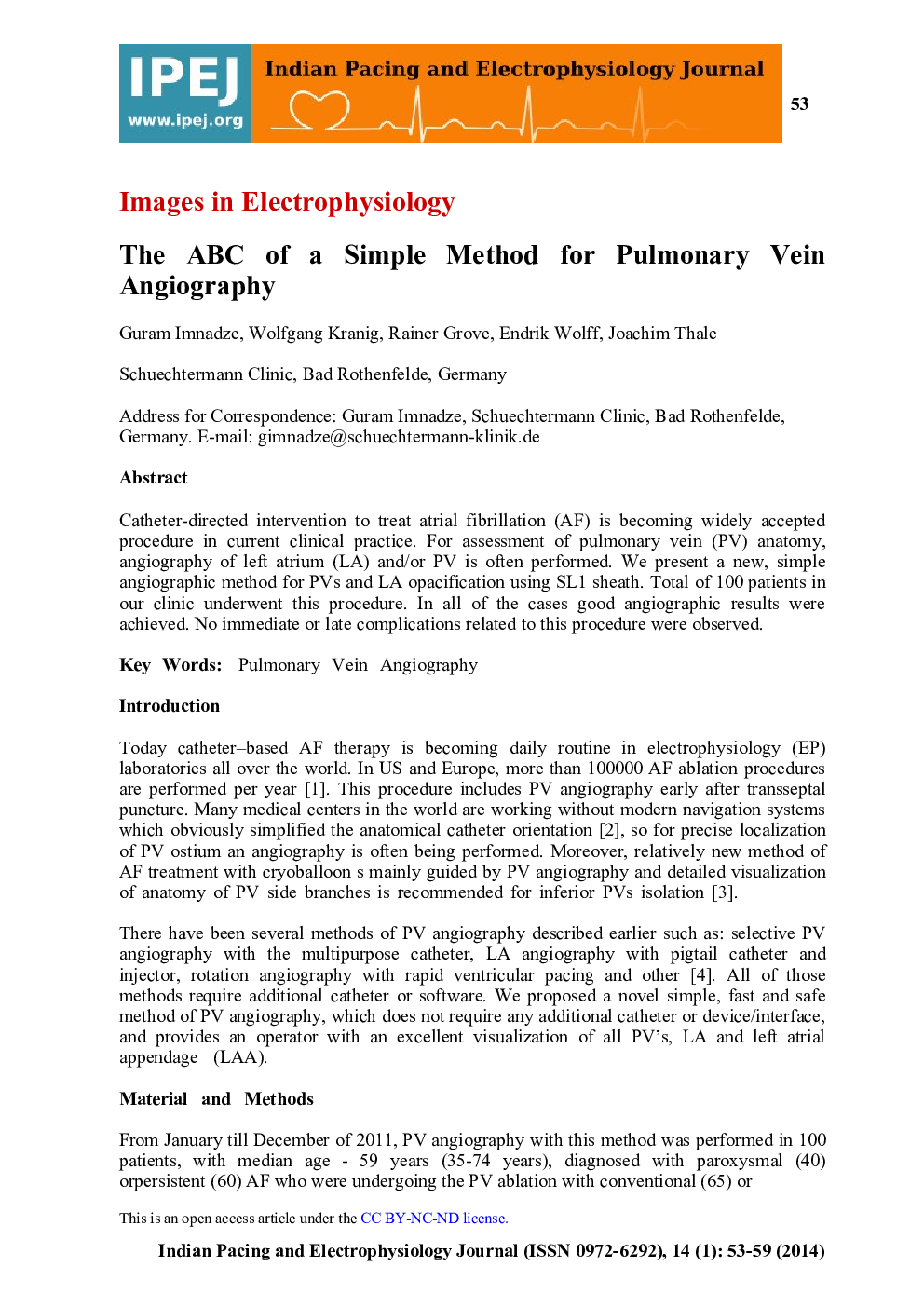 The ABC of a Simple Method for Pulmonary Vein Angiography