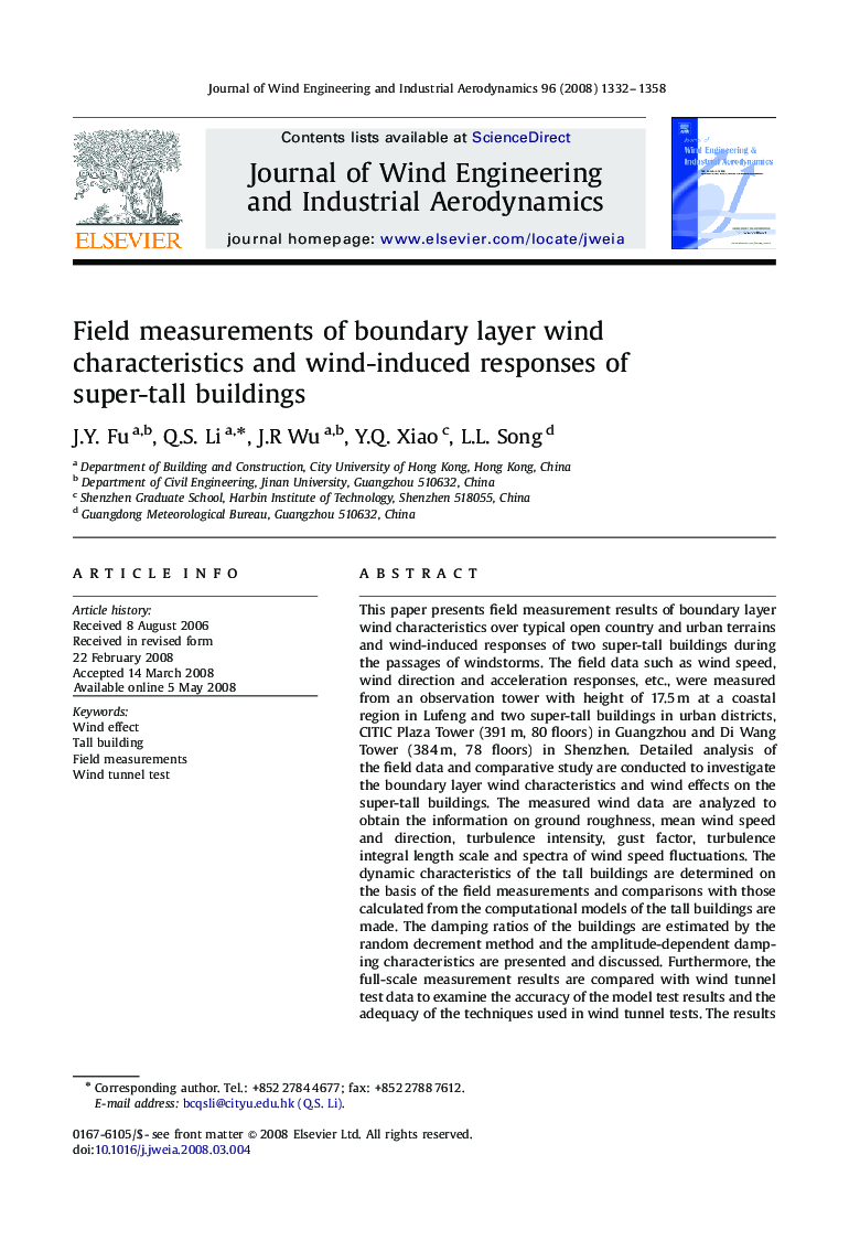 Field measurements of boundary layer wind characteristics and wind-induced responses of super-tall buildings
