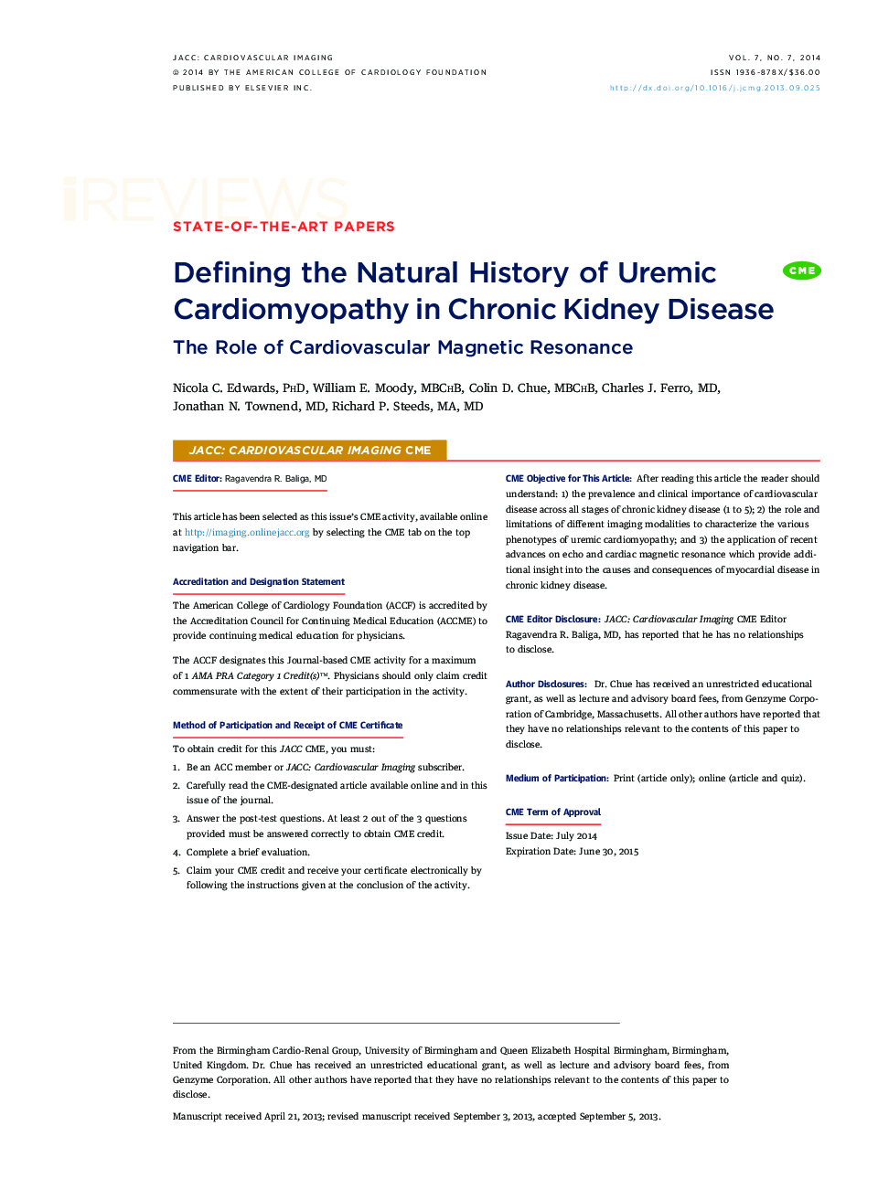 تعریف تاریخ طبیعی قلب و عروق اورمیک در بیماری مزمن کلیه: نقش رزونانس مغناطیسی قلب و عروق 