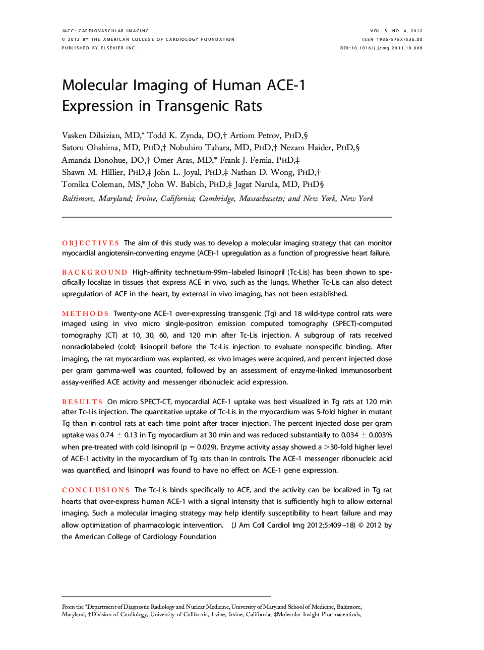 Molecular Imaging of Human ACE-1 Expression in Transgenic Rats 