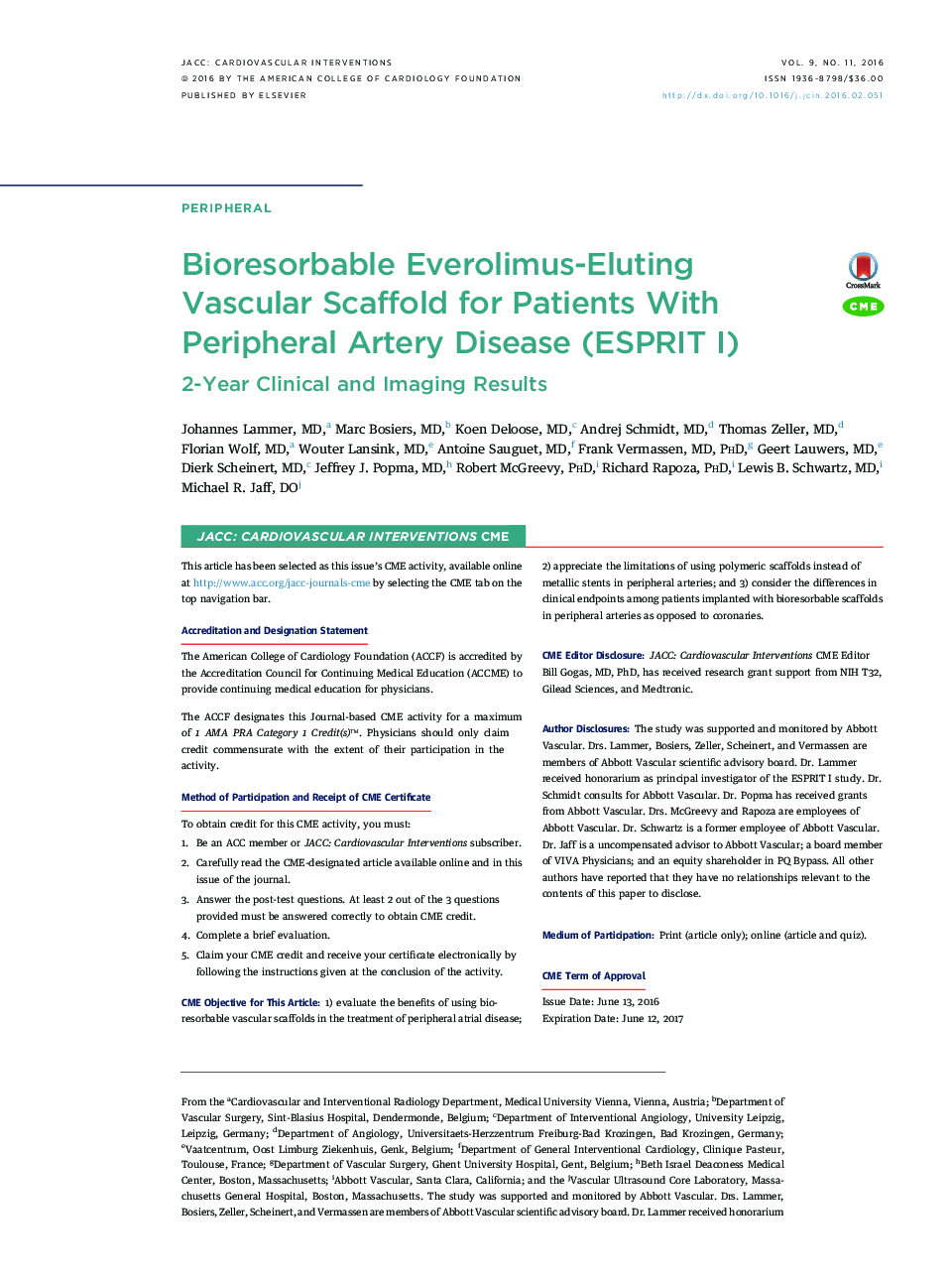 Bioresorbable Everolimus-Eluting Vascular Scaffold for Patients With Peripheral Artery Disease (ESPRIT I) : 2-Year Clinical and Imaging Results