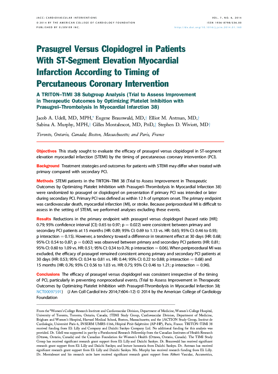 Prasugrel Versus Clopidogrel in Patients With ST-Segment Elevation Myocardial Infarction According to Timing of Percutaneous Coronary Intervention : A TRITON–TIMI 38 Subgroup Analysis (Trial to Assess Improvement in Therapeutic Outcomes by Optimizing Plat