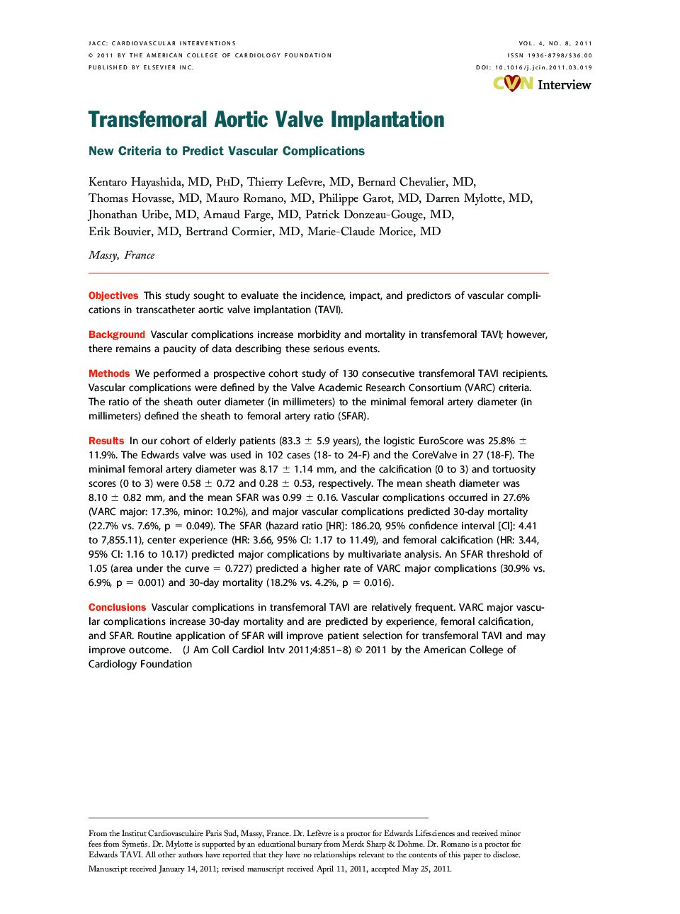 Transfemoral Aortic Valve Implantation : New Criteria to Predict Vascular Complications