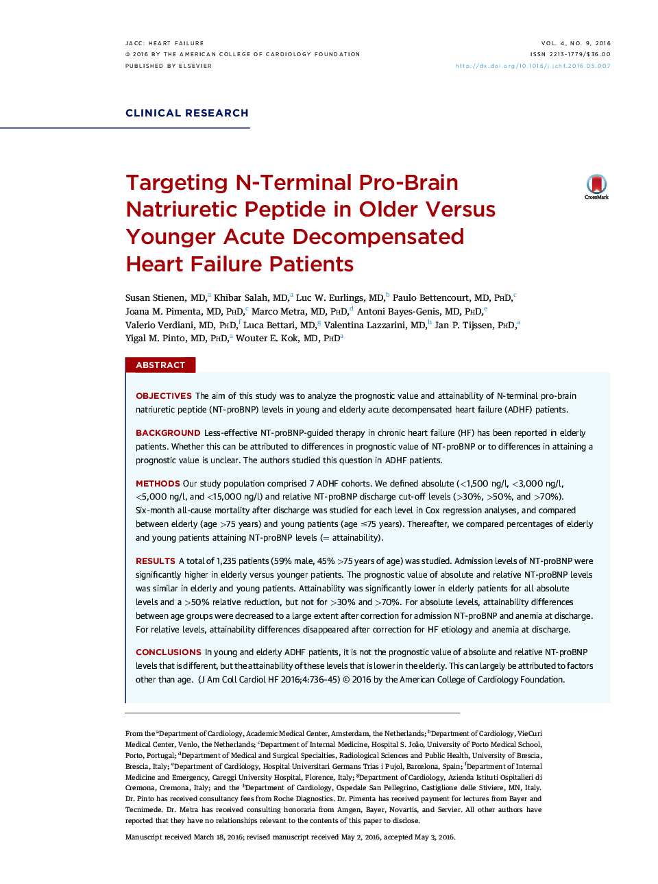 Targeting N-Terminal Pro-Brain Natriuretic Peptide in Older Versus Younger Acute Decompensated Heart Failure Patients 