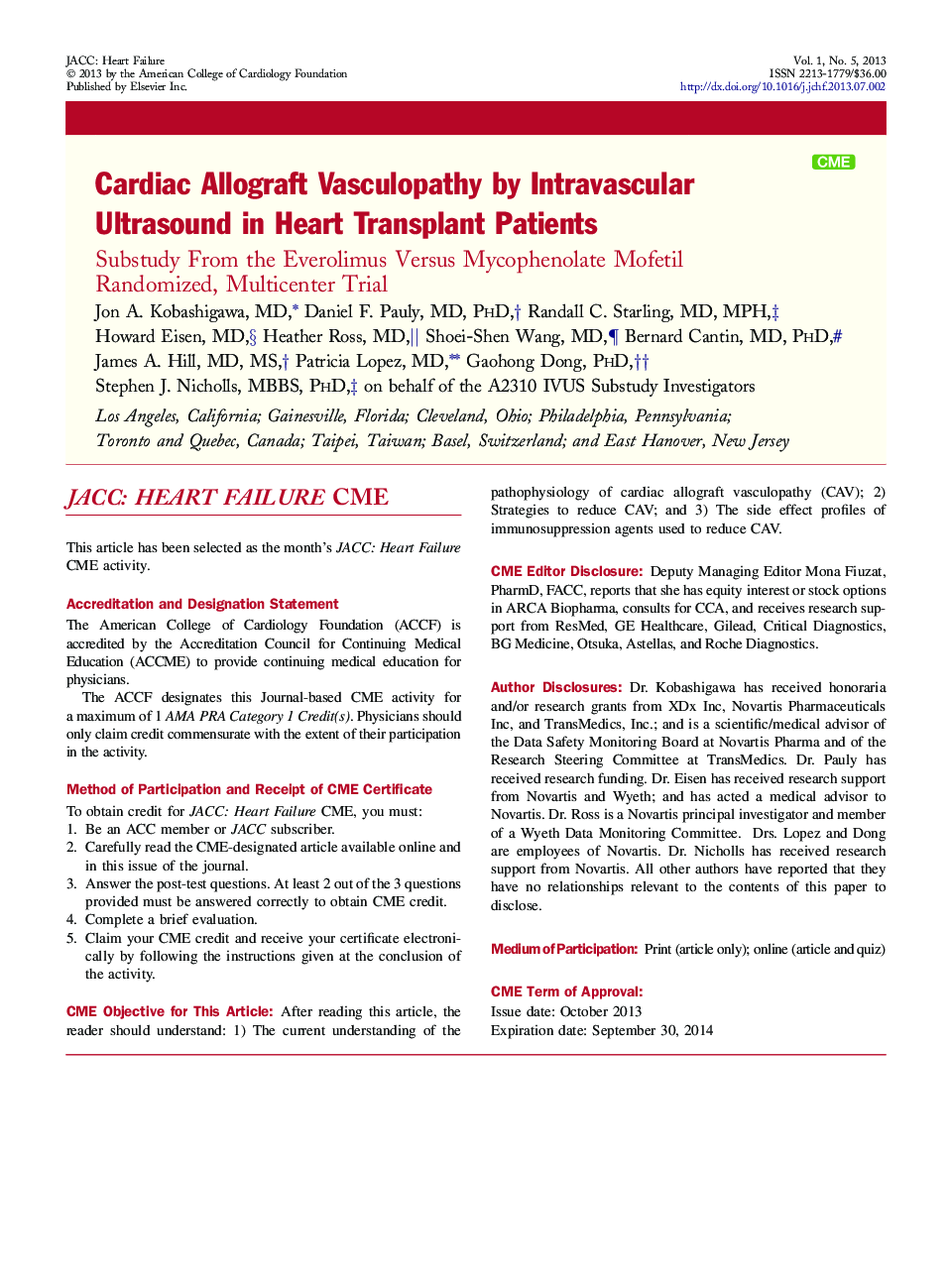 Cardiac Allograft Vasculopathy by Intravascular Ultrasound in Heart Transplant Patients : Substudy From the Everolimus Versus Mycophenolate Mofetil Randomized, Multicenter Trial