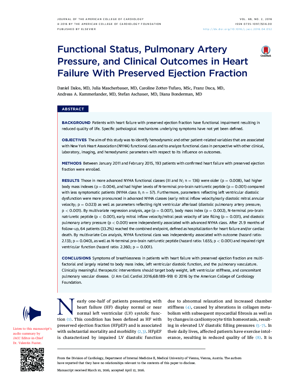 وضعیت عملکردی، فشار عروق ریوی و نتایج بالینی در نارسایی قلب با ضریب اکسیژن محافظت شده 