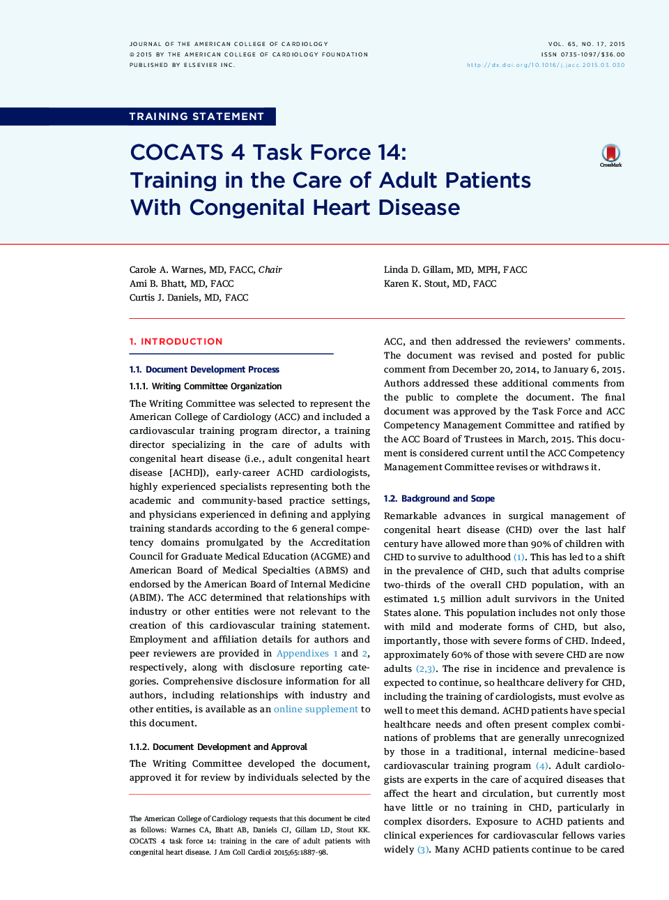 COCATS 4 Task Force 14: Training inÂ theÂ Care of Adult Patients With Congenital Heart Disease