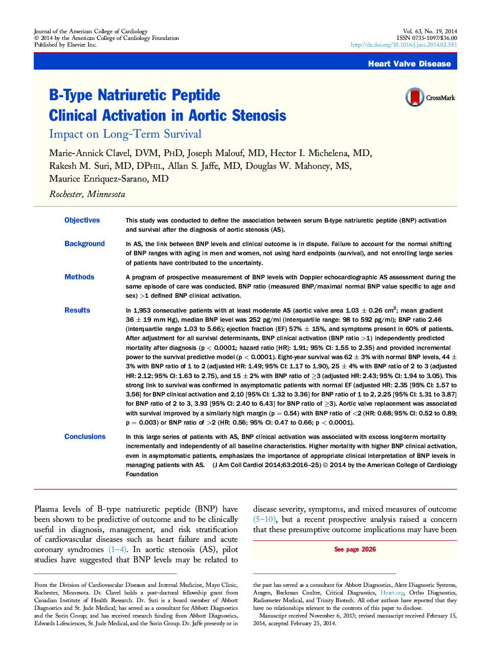 B-Type Natriuretic Peptide Clinical Activation in Aortic Stenosis : Impact on Long-Term Survival