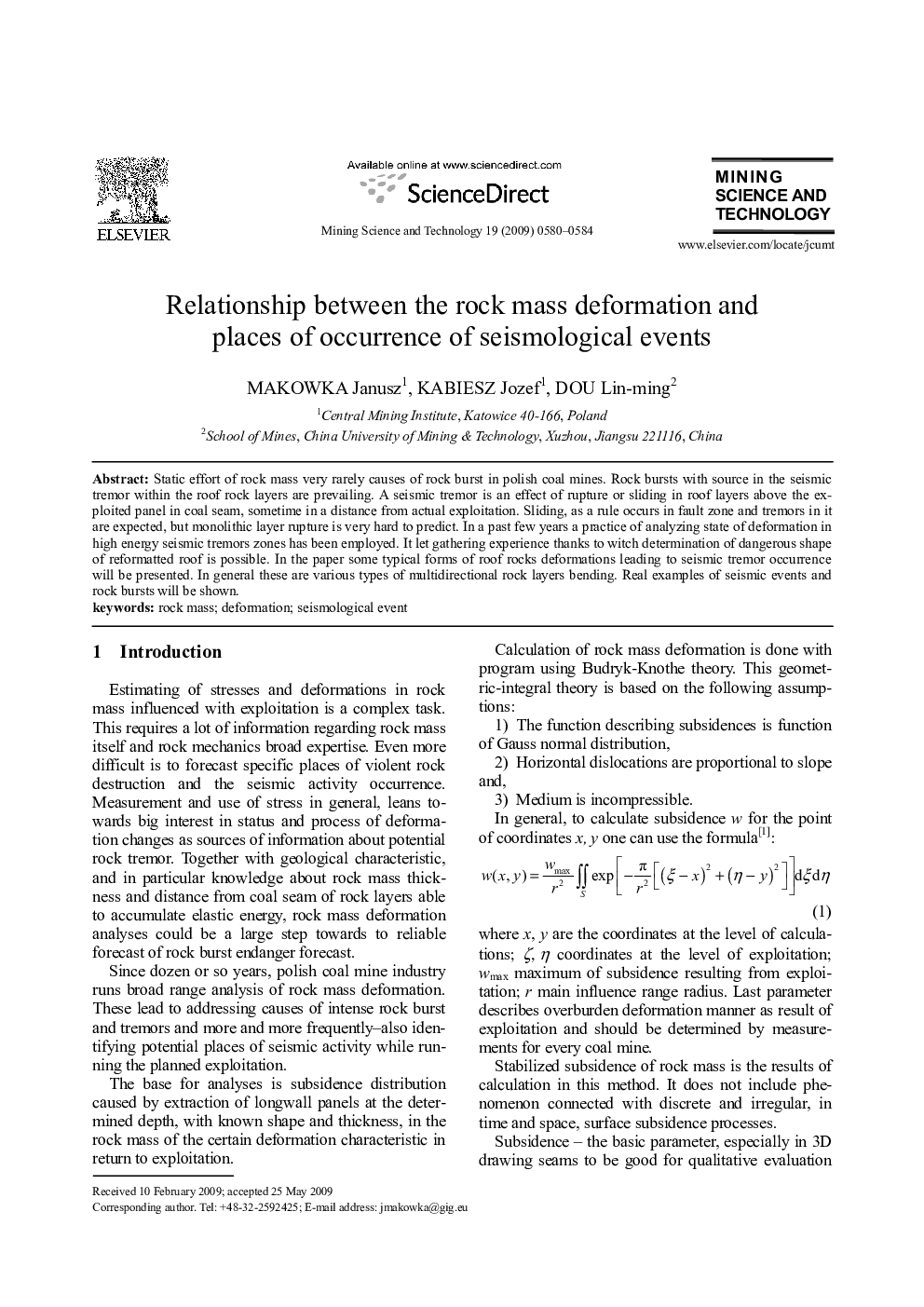 Relationship between the rock mass deformation and places of occurrence of seismological events