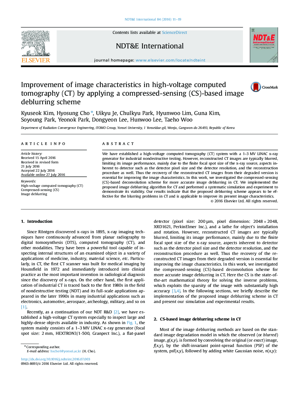 Improvement of image characteristics in high-voltage computed tomography (CT) by applying a compressed-sensing (CS)-based image deblurring scheme