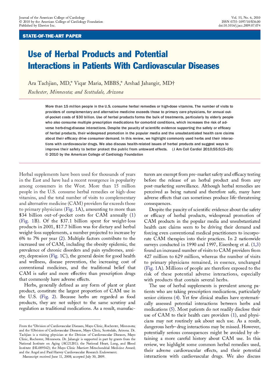 Use of Herbal Products and Potential Interactions in Patients With Cardiovascular Diseases 