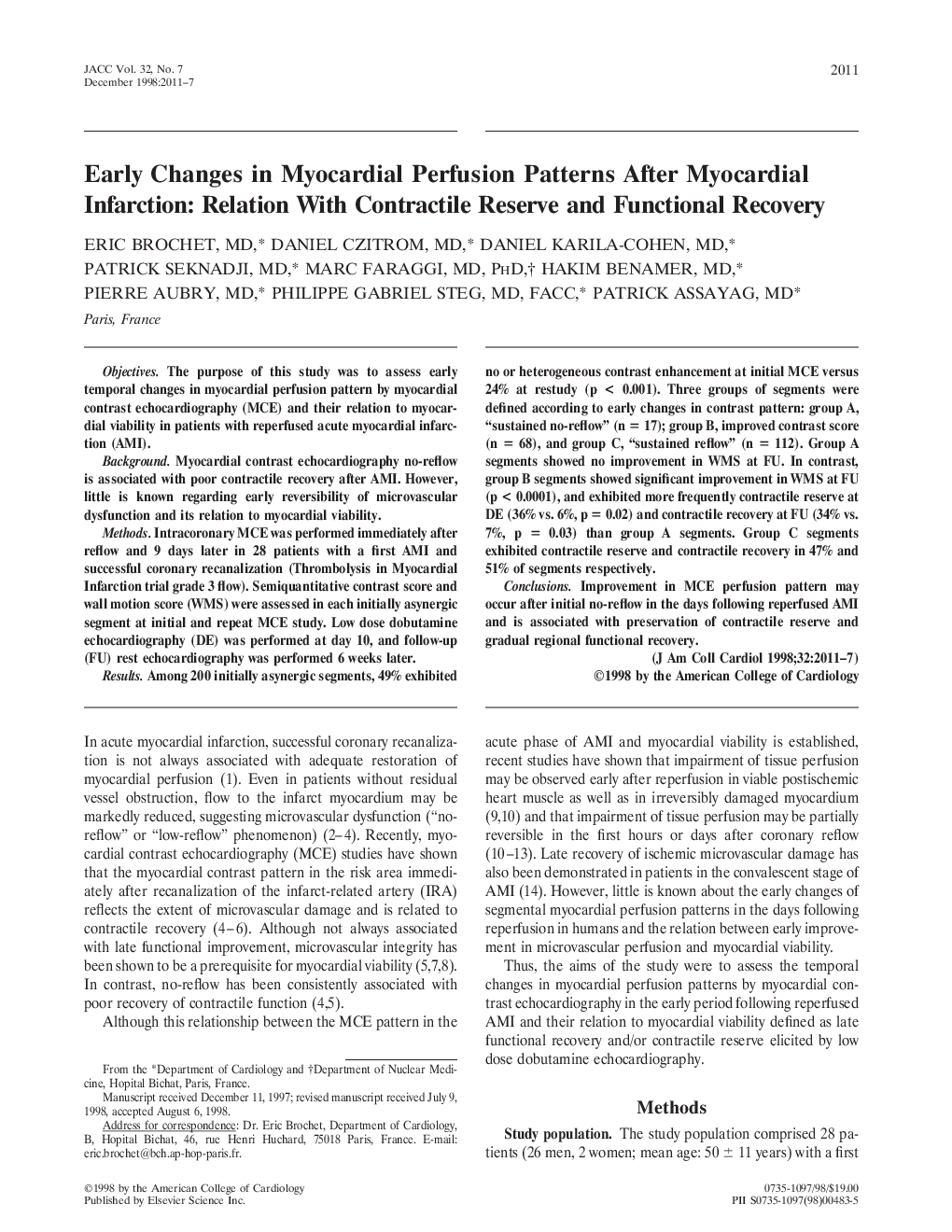 تغییرات اولیه در الگوهای پرفیوژن میوکارد پس از انفارکتوس میوکارد: رابطه با ذخیره انقباضی و بهبود عملکرد