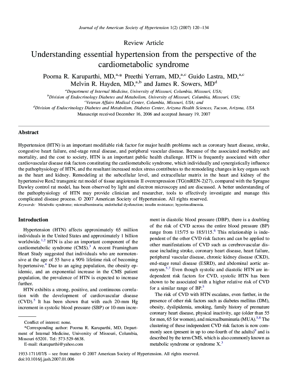 Understanding essential hypertension from the perspective of the cardiometabolic syndrome 