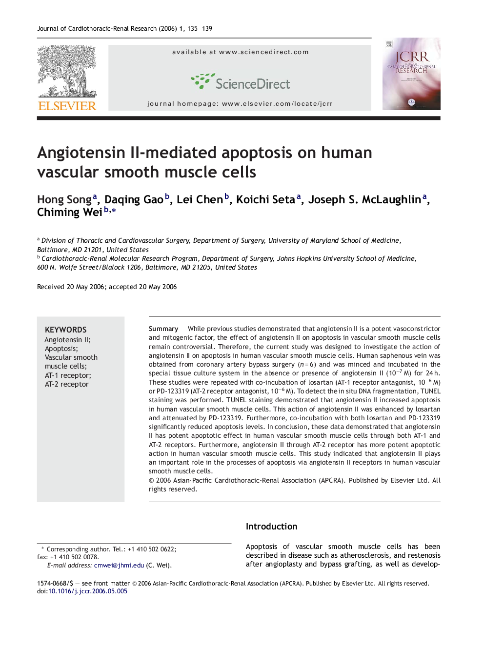 Angiotensin II-mediated apoptosis on human vascular smooth muscle cells