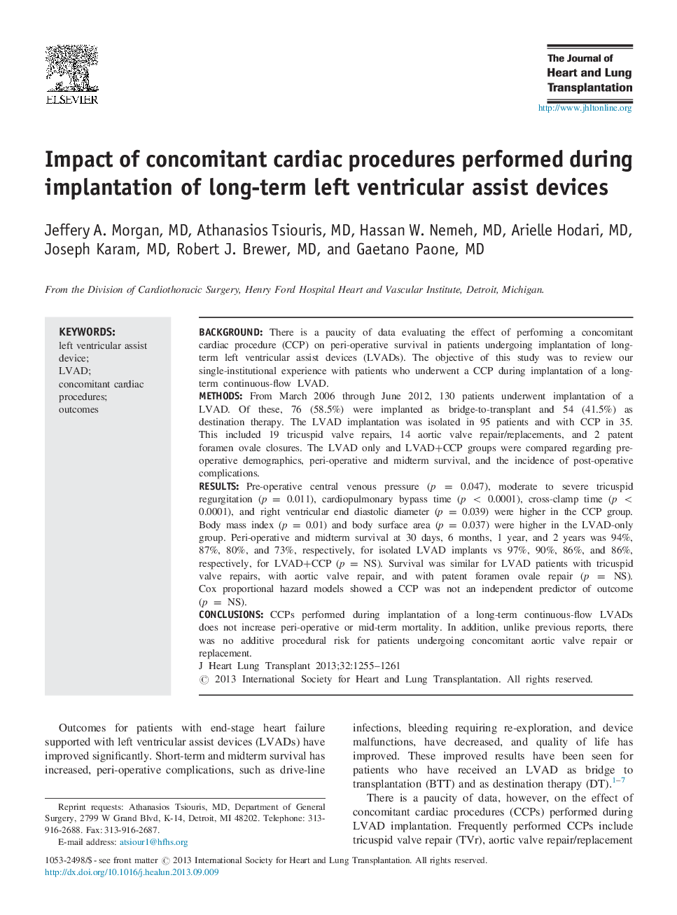Impact of concomitant cardiac procedures performed during implantation of long-term left ventricular assist devices