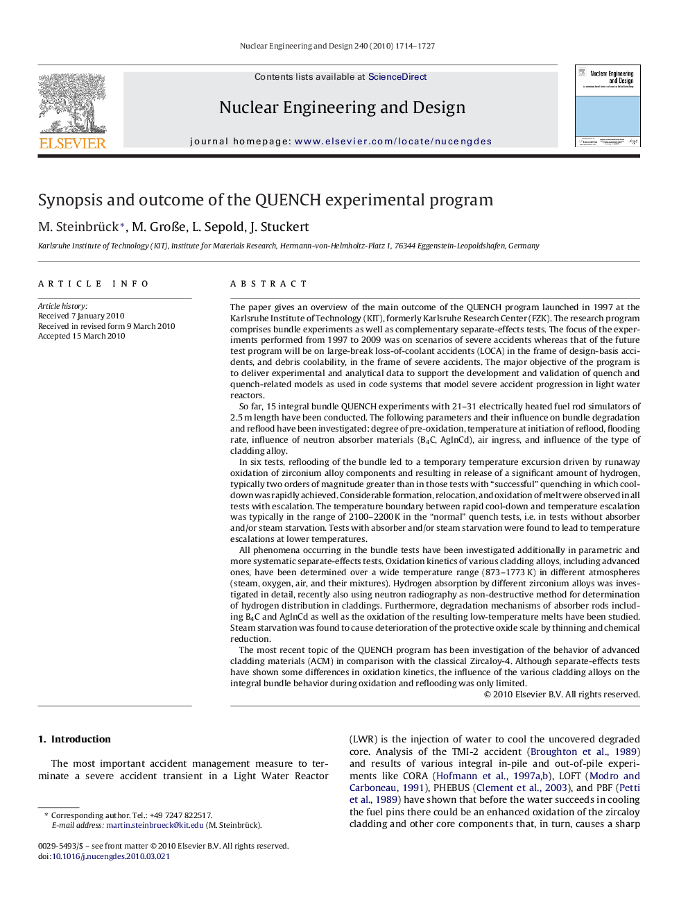 Synopsis and outcome of the QUENCH experimental program