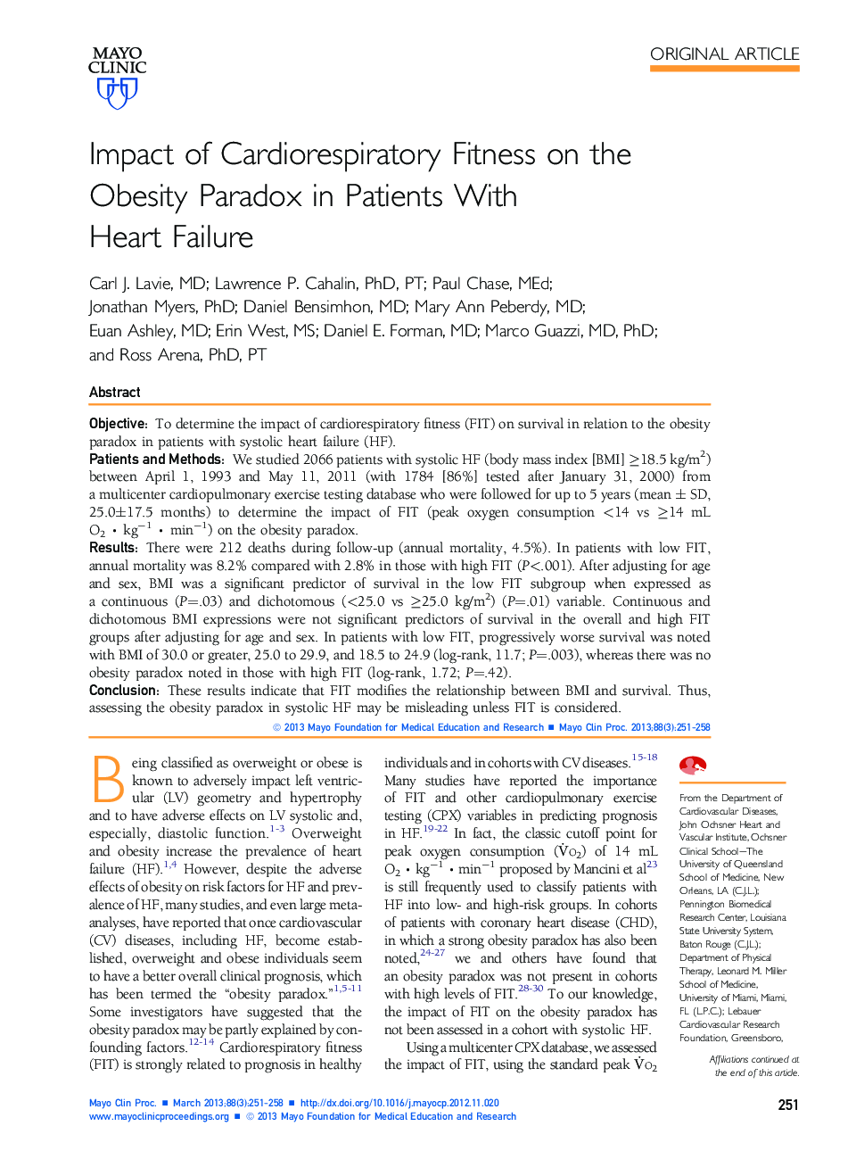 Impact of Cardiorespiratory Fitness on the Obesity Paradox in Patients With Heart Failure