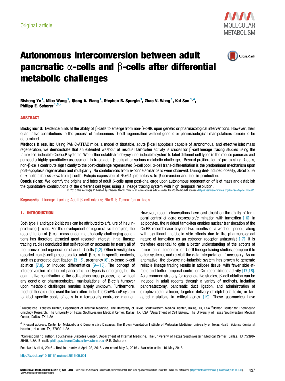 تعامل مستقل بین سلول های α-پانکراس بالغ و β-سلول ها پس از چالش های متابولیسم دیفرانسیل