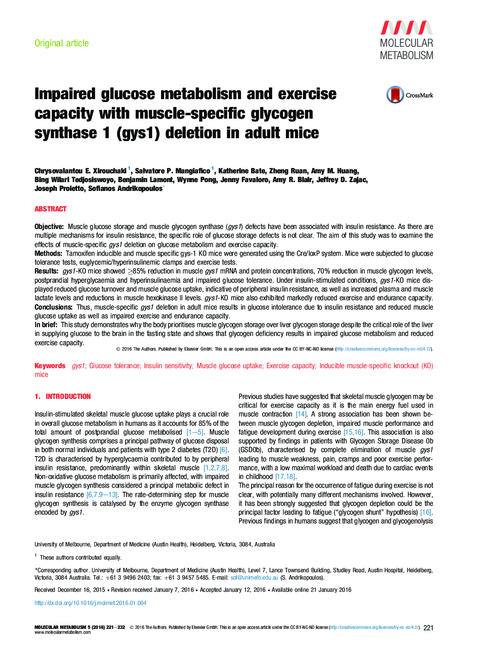 اختلال در متابولیسم گلوکز و ظرفیت تمرین با حذف گلیکوژن سنتاز 1 (gys1) در موش بالغ