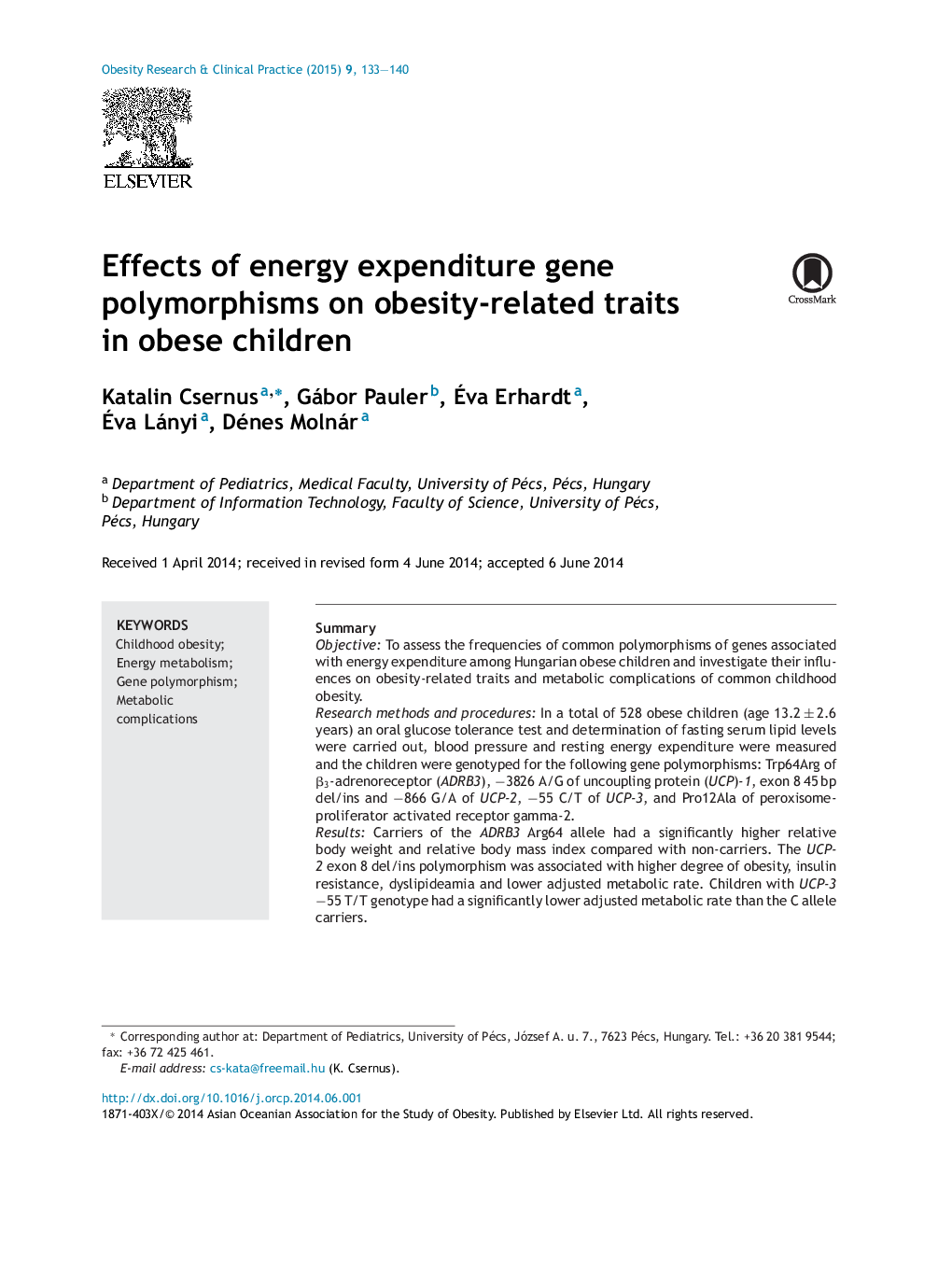 اثر پلی مورفیسم ژن مصرف انرژی بر ویژگی های مربوط به چاقی در کودکان چاق 