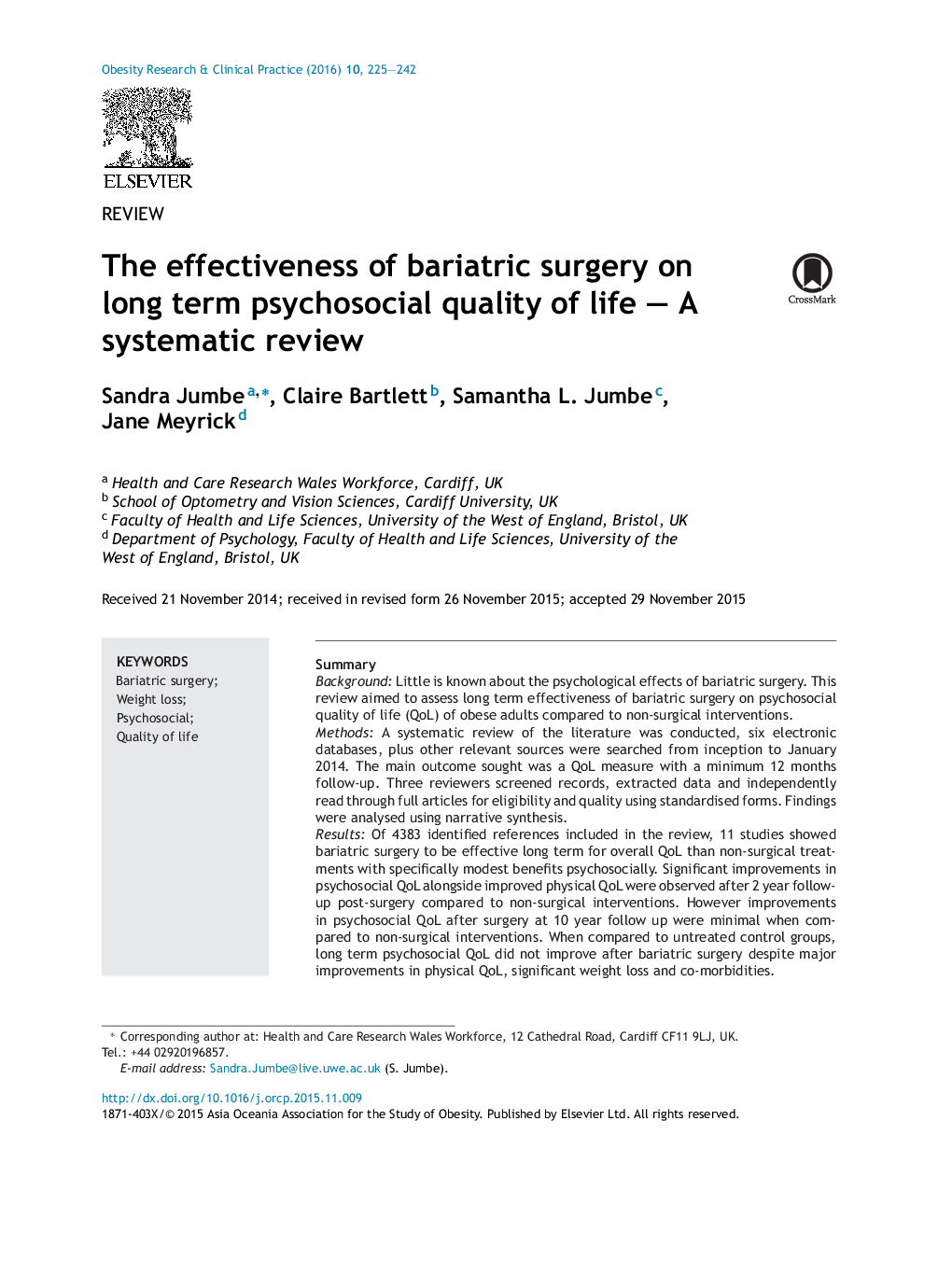 اثربخشی جراحی برازیراسیون در کیفیت کیفی زندگی روان شناختی بلند مدت؟ بررسی سیستماتیک 