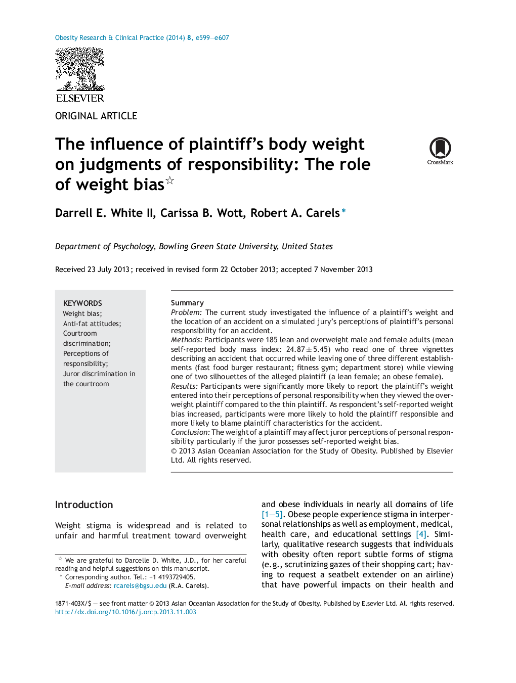 The influence of plaintiff's body weight on judgments of responsibility: The role of weight bias 