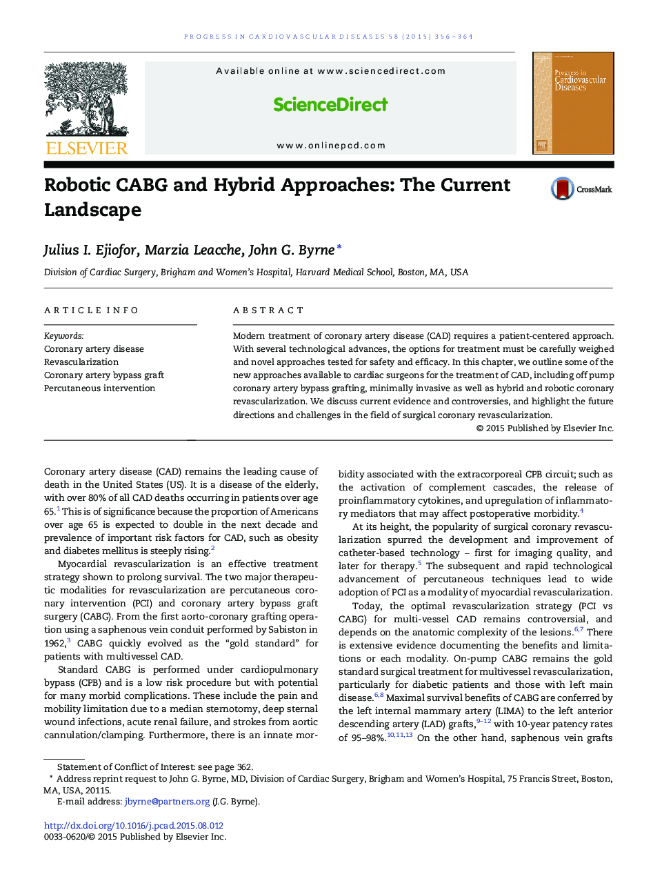 Robotic CABG and Hybrid Approaches: The Current Landscape 