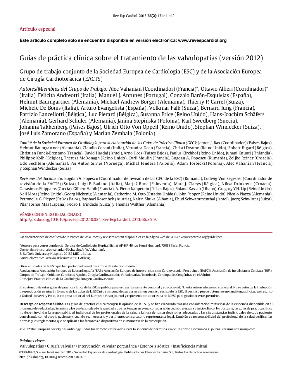 GuÃ­ade práctica clÃ­nica sobre el tratamiento de las valvulopatÃ­as (versión 2012)