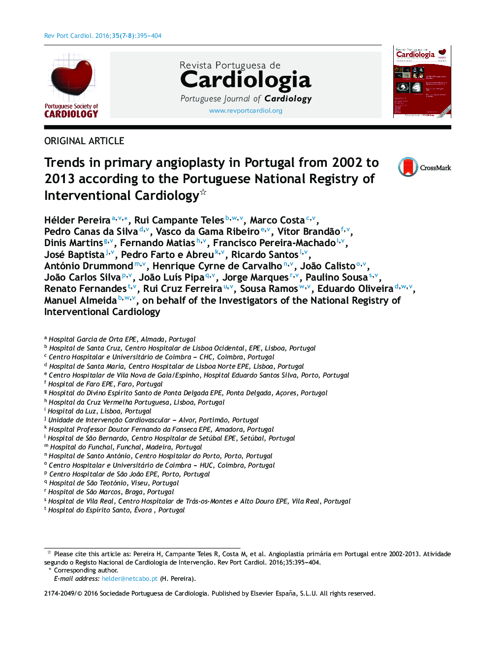 روند انجیوپلاستی اولیه در پرتغال از سال 2002 تا 2013 با توجه به ثبت ملی ثبت نام کارتونی مداخله 