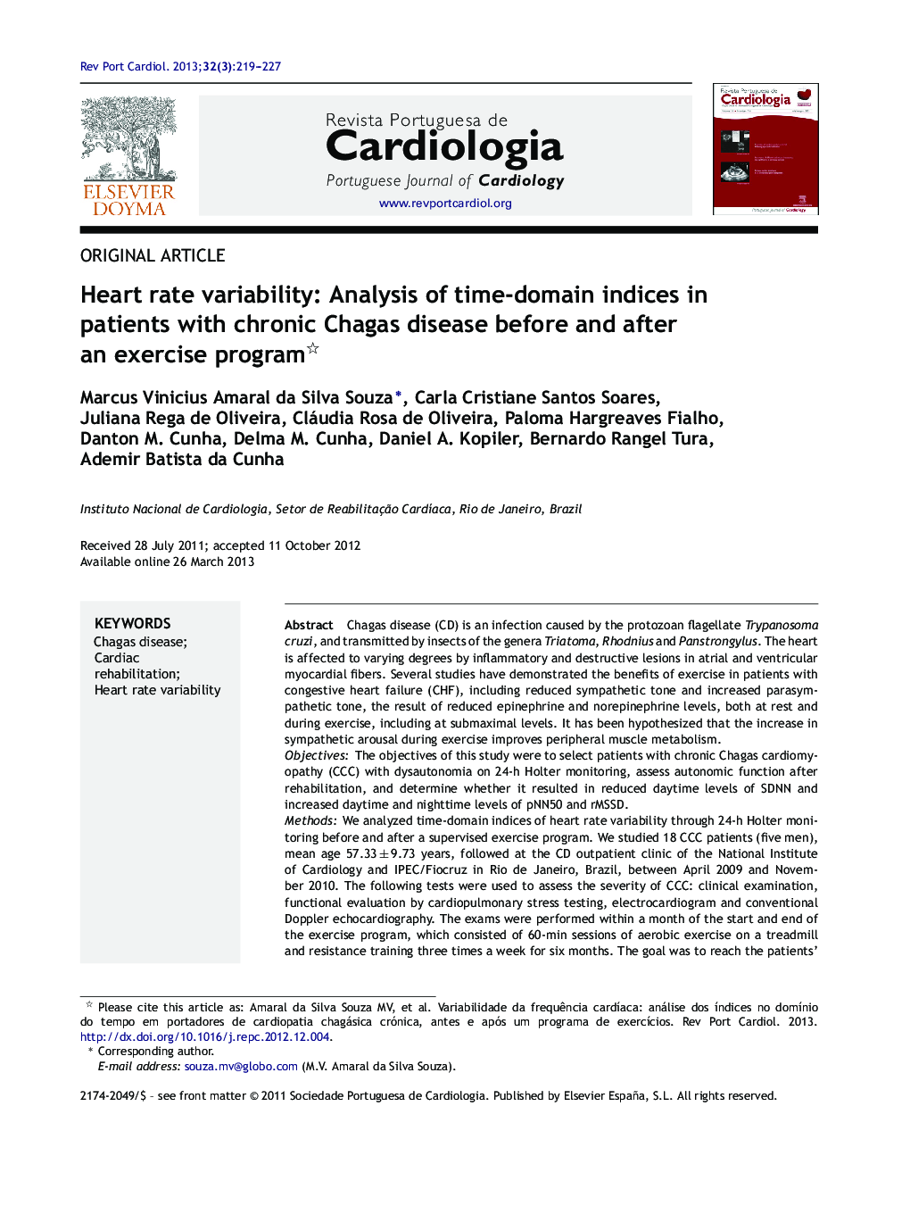 Heart rate variability: Analysis of time-domain indices in patients with chronic Chagas disease before and after an exercise program 