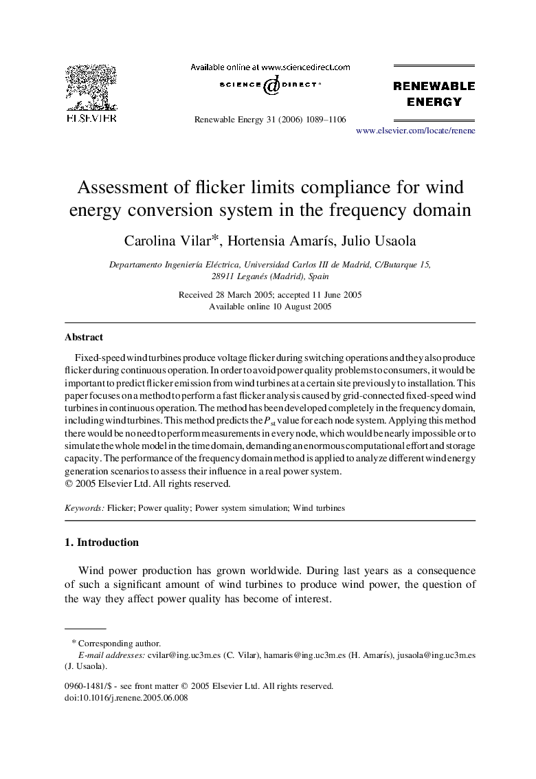 Assessment of flicker limits compliance for wind energy conversion system in the frequency domain