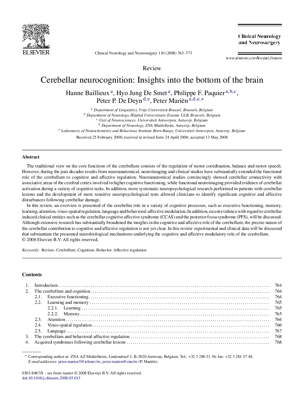 Cerebellar neurocognition: Insights into the bottom of the brain