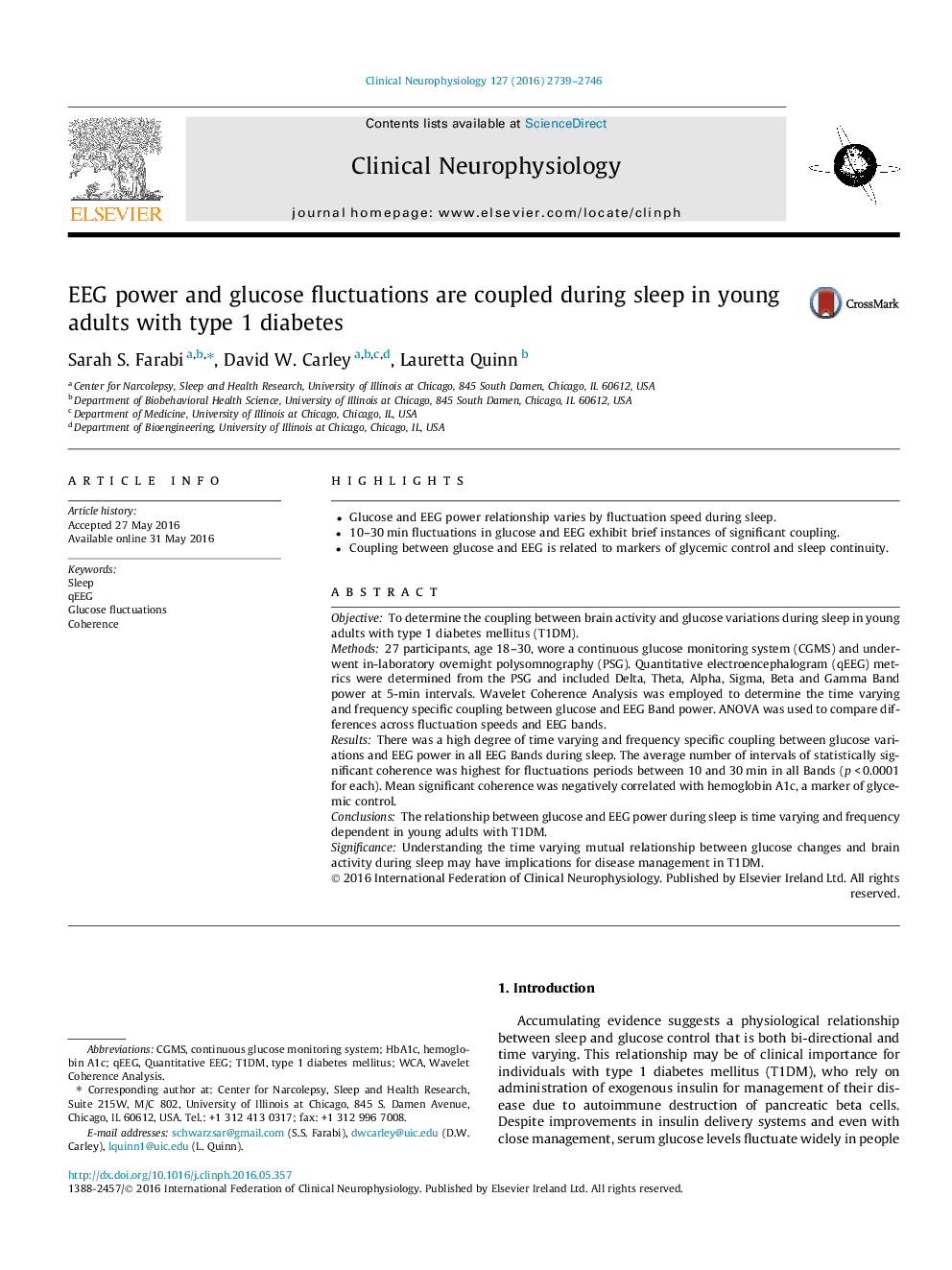 نوسانات قدرت و گلوکز EEG در طول خواب در بزرگسالان جوان مبتلا به دیابت نوع 1 