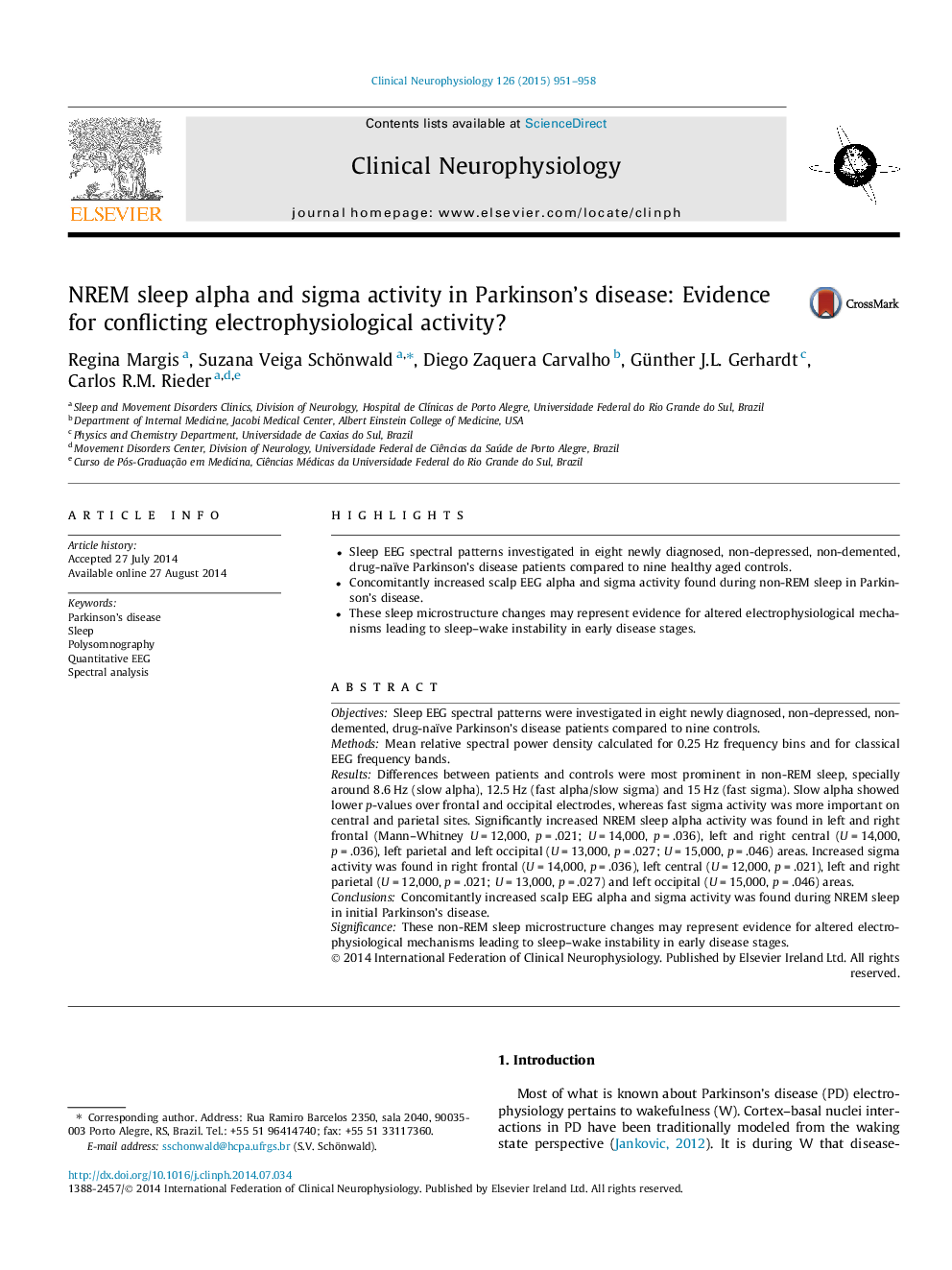 NREM sleep alpha and sigma activity in Parkinson’s disease: Evidence for conflicting electrophysiological activity?