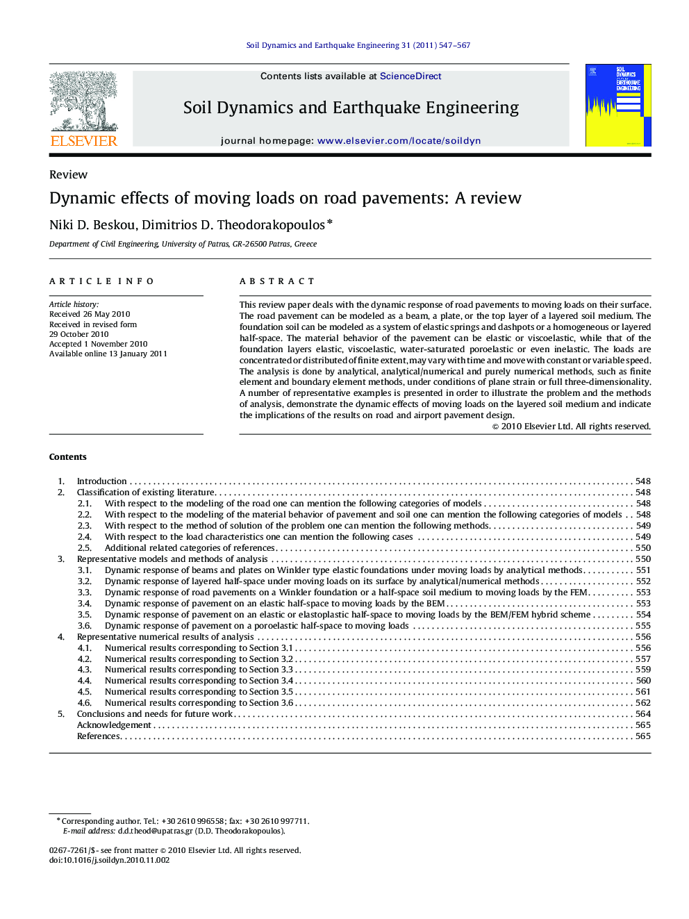 Dynamic effects of moving loads on road pavements: A review