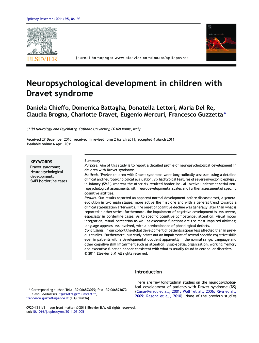 Neuropsychological development in children with Dravet syndrome