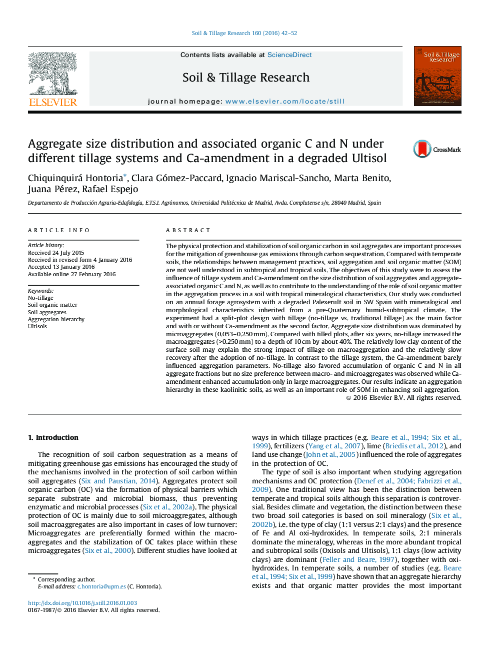 Aggregate size distribution and associated organic C and N under different tillage systems and Ca-amendment in a degraded Ultisol
