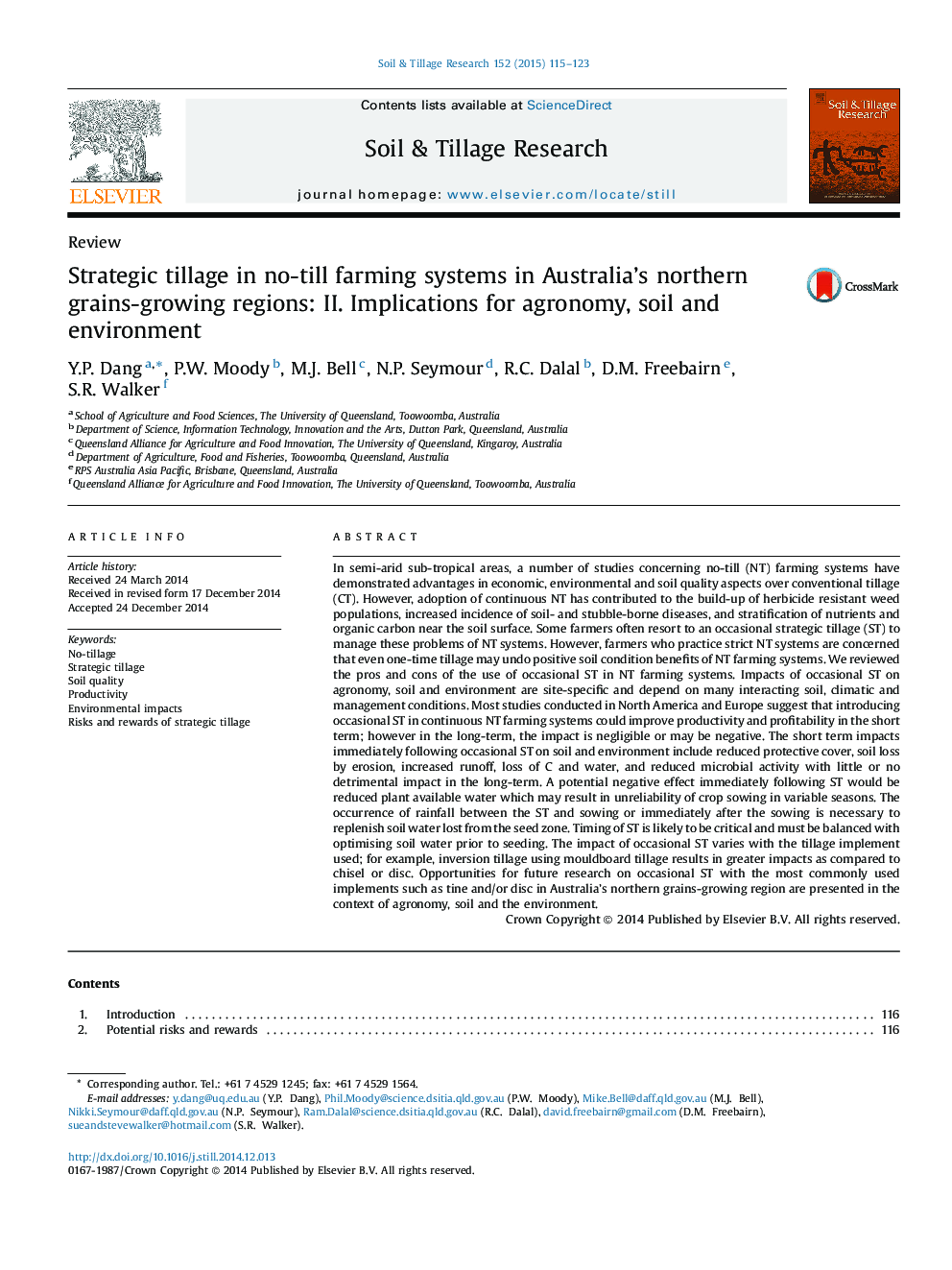 Strategic tillage in no-till farming systems in Australia’s northern grains-growing regions: II. Implications for agronomy, soil and environment
